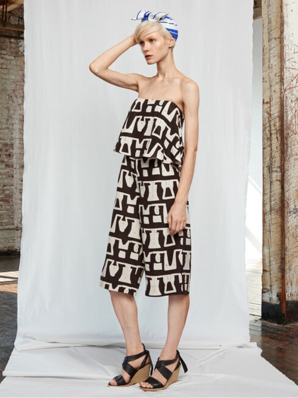 WHIT Printed Strapless Wide Leg Jumpsuit Boho Casual Party Women’s Size 6